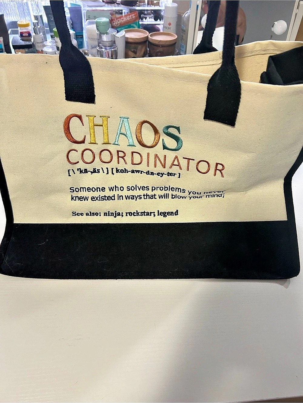 Graphic Canvas Tote in Cream & Black